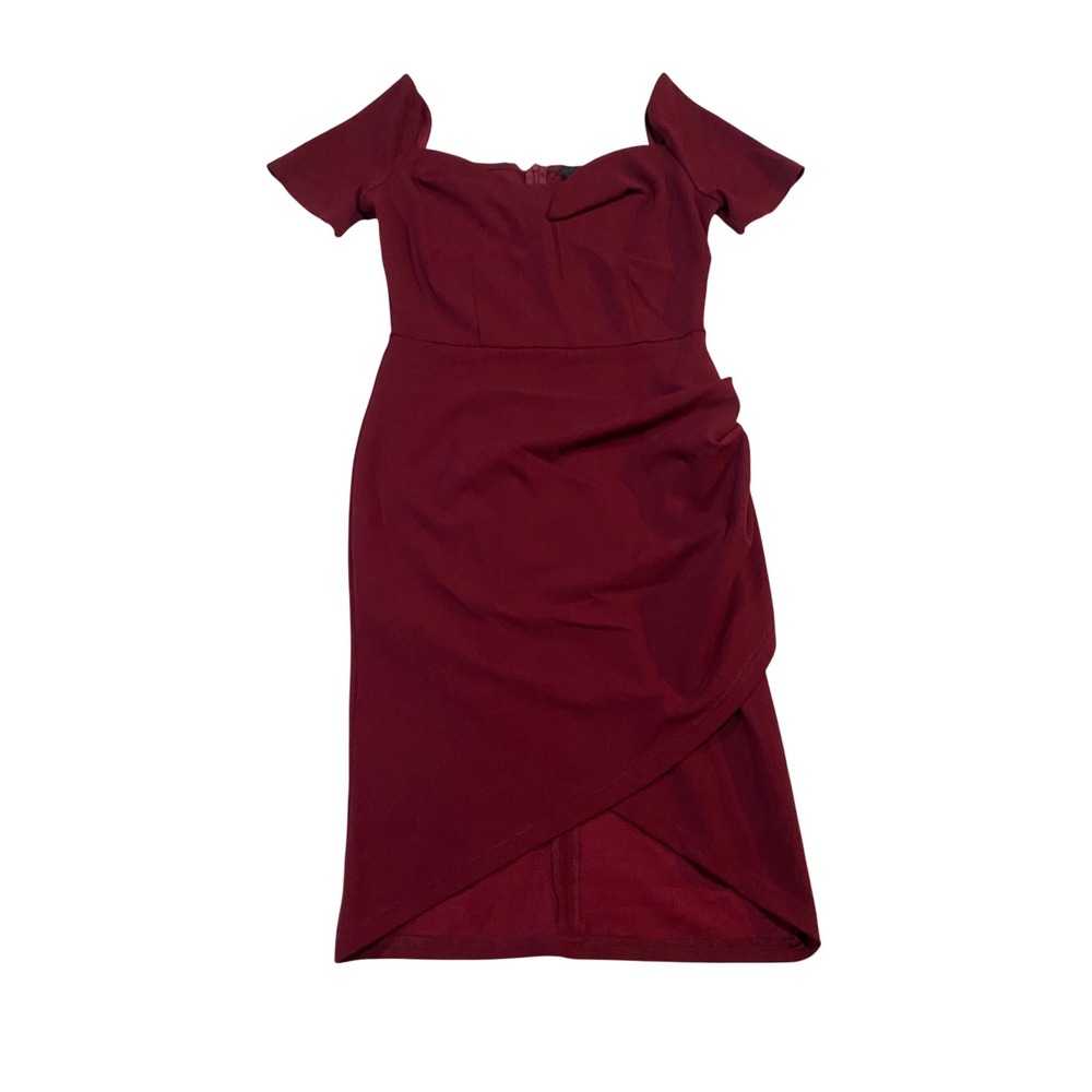 New Knitee Burgundy Off Shoulder Sweetheart Wrap Midi Dress K9625 Small